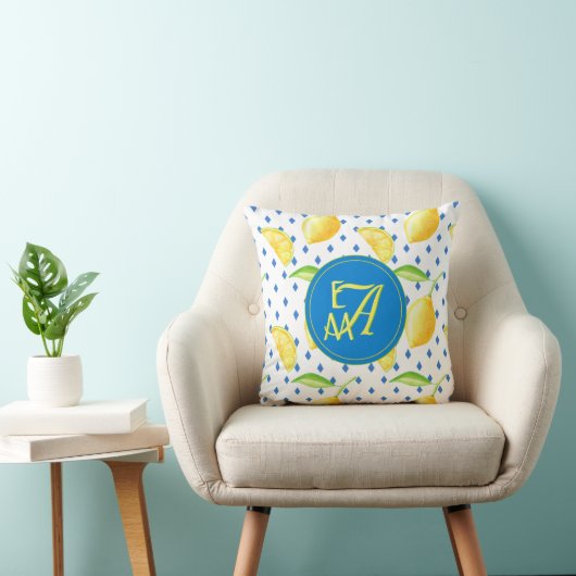 Monogrammed Lemon Tree Royal Blue Home Decor Kussen (Stoel)