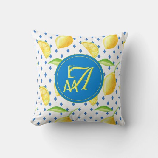 Monogrammed Lemon Tree Royal Blue Home Decor Kussen (Voorkant)