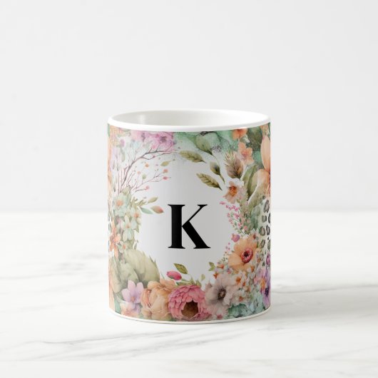 Monogrammed Leopard Print Floral Koffiemok (Center)