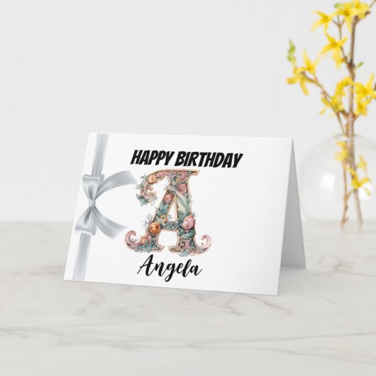 Monogrammed letter "A" Gelukkige Verjaardag Kaart (Gele Bloem)