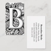 Monogrammed Letter B Eenvoudige zwart-witte bloem Visitekaartje (Voorkant / Achterkant)