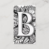 Monogrammed Letter B Eenvoudige zwart-witte bloem Visitekaartje (Voorkant)