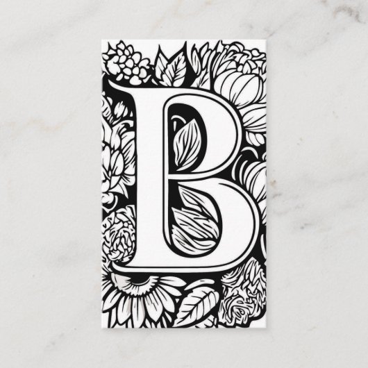 Monogrammed Letter B Eenvoudige zwart-witte bloem Visitekaartje (Voorkant)