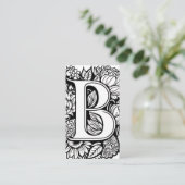Monogrammed Letter B Zwart en wit Bloemen Visitekaartje (Staand voorkant)