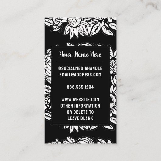 Monogrammed Letter B Zwart en wit Bloemen Visitekaartje (Achterkant)