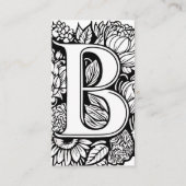 Monogrammed Letter B Zwart en wit Bloemen Visitekaartje (Voorkant)