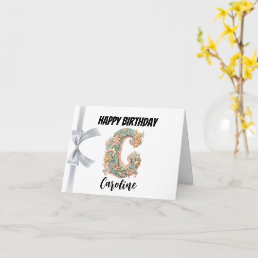 Monogrammed letter "C" Gelukkige Verjaardag Kaart (Gele Bloem)