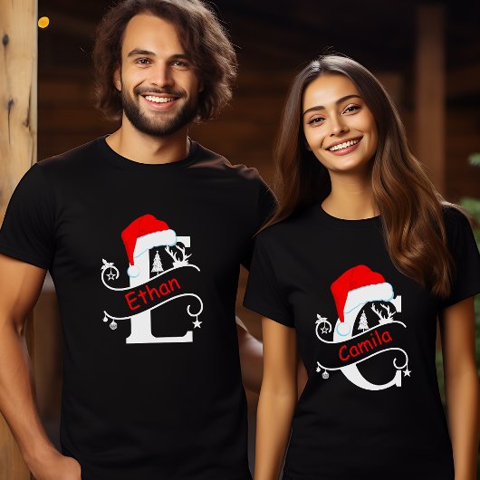 Monogrammed Letter C Gepersonaliseerde Naam Kerstm T-shirt