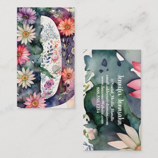 Monogrammed Letter D Eenvoudige Chic Bloemen Water Visitekaartje (Voorkant / Achterkant)