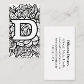 Monogrammed Letter D Eenvoudige zwart-witte bloem Visitekaartje (Voorkant / Achterkant)