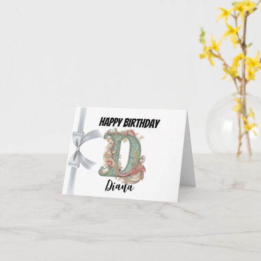 Monogrammed letter "D" Gelukkige Verjaardag Kaart (Gele Bloem)