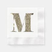 Monogrammed Letter Initiaal M Gold Sparkles Elegan Servetten (Voorkant)