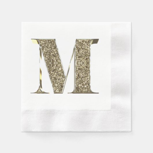 Monogrammed Letter Initiaal M Gold Sparkles Elegan Servetten (Voorkant)