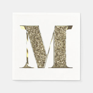 Monogrammed Letter Initiaal M Gold Sparkles Elegan Servetten