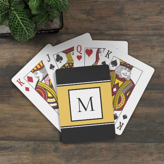 Monogrammed Letter Initiaal Modern Black Yellow Pokerkaarten