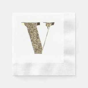 Monogrammed Letter Initiaal V Gold Sparkles Elegan Servetten
