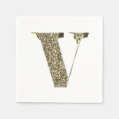 Monogrammed Letter Initiaal V Gold Sparkles Elegan Servetten (Voorkant)