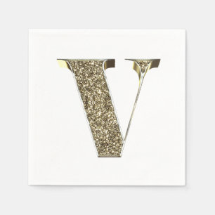 Monogrammed Letter Initiaal V Gold Sparkles Elegan Servetten