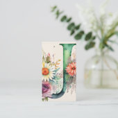 Monogrammed Letter J Eenvoudige Chic Bloemen Water Visitekaartje (Staand voorkant)