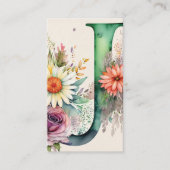 Monogrammed Letter J Eenvoudige Chic Bloemen Water Visitekaartje (Voorkant)