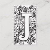 Monogrammed Letter J Eenvoudige zwart-witte bloem Visitekaartje (Voorkant)