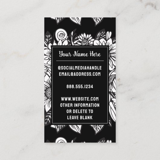 Monogrammed Letter J Zwart en wit Bloemen Visitekaartje (Achterkant)