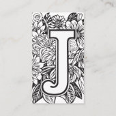Monogrammed Letter J Zwart en wit Bloemen Visitekaartje (Voorkant)