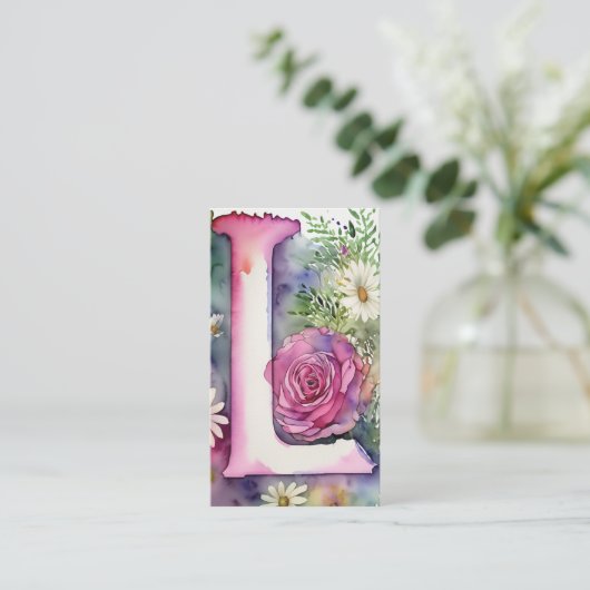 Monogrammed Letter L Eenvoudige Chic Bloemen Water Visitekaartje (Staand voorkant)