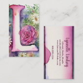 Monogrammed Letter L Eenvoudige Chic Bloemen Water Visitekaartje (Voorkant / Achterkant)
