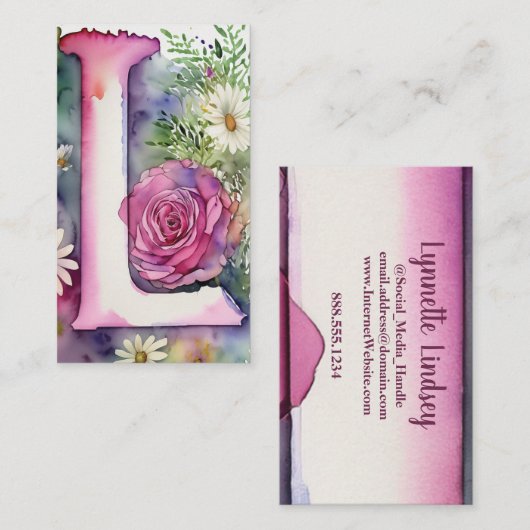 Monogrammed Letter L Eenvoudige Chic Bloemen Water Visitekaartje (Voorkant / Achterkant)
