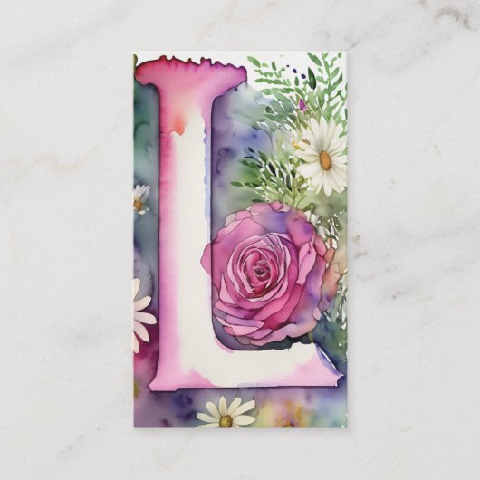 Monogrammed Letter L Eenvoudige Chic Bloemen Water Visitekaartje (Voorkant)