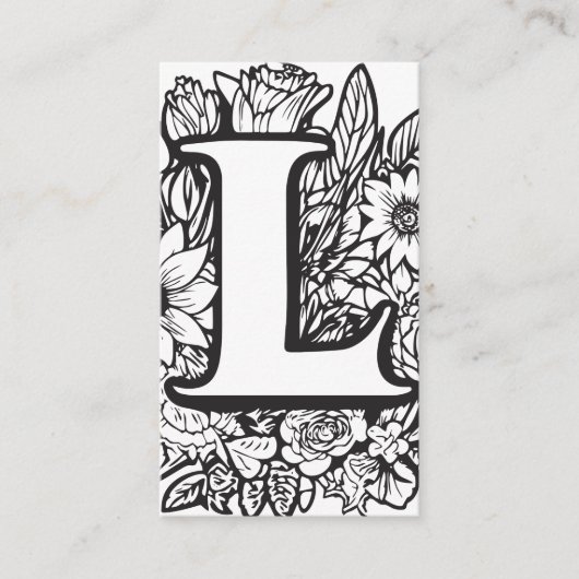 Monogrammed letter L Eenvoudige zwart-witte bloem Visitekaartje (Voorkant)