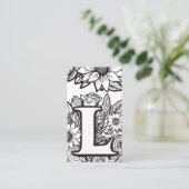 Monogrammed Letter L Zwart en wit Bloemen Bloemen Visitekaartje (Staand voorkant)