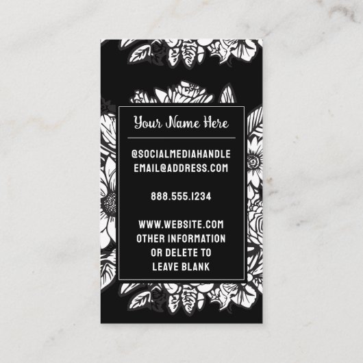 Monogrammed Letter L Zwart en wit Bloemen Bloemen Visitekaartje (Achterkant)