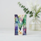 Monogrammed Letter M Eenvoudige Chic Bloemen Water Visitekaartje (Staand voorkant)