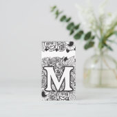 Monogrammed Letter M Zwart en wit Bloemen Bloemen Visitekaartje (Staand voorkant)