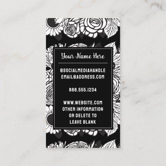 Monogrammed Letter M Zwart en wit Bloemen Bloemen Visitekaartje (Achterkant)