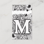 Monogrammed Letter M Zwart en wit Bloemen Bloemen Visitekaartje (Voorkant)