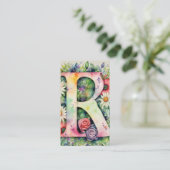 Monogrammed Letter R Eenvoudige Chic Bloemen Water Visitekaartje (Staand voorkant)