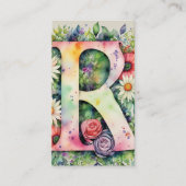 Monogrammed Letter R Eenvoudige Chic Bloemen Water Visitekaartje (Voorkant)