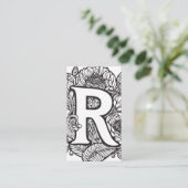 Monogrammed Letter R Eenvoudige zwart-witte bloem Visitekaartje (Staand voorkant)