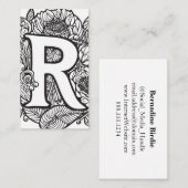 Monogrammed Letter R Eenvoudige zwart-witte bloem Visitekaartje (Voorkant / Achterkant)