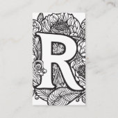 Monogrammed Letter R Eenvoudige zwart-witte bloem Visitekaartje (Voorkant)