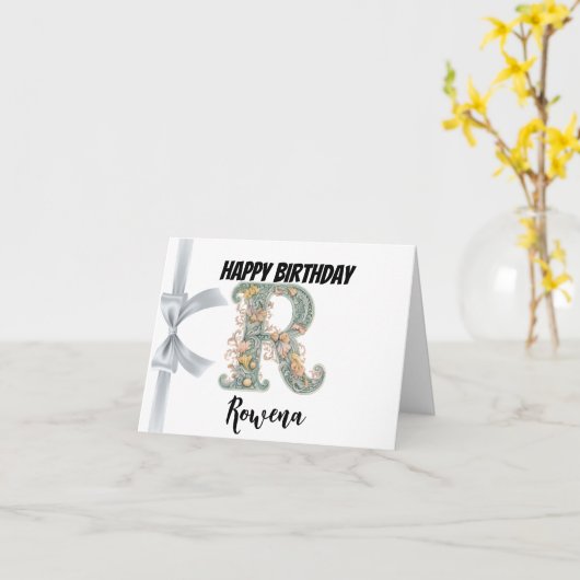 Monogrammed letter "R" Gelukkige Verjaardag Kaart (Gele Bloem)