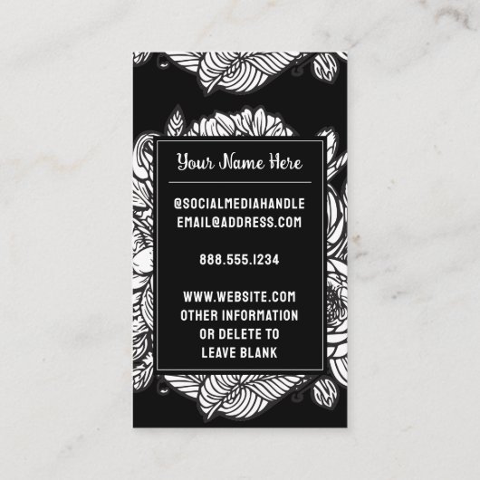 Monogrammed Letter R Zwart-witte Bloembloem Visitekaartje (Achterkant)