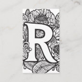 Monogrammed Letter R Zwart-witte Bloembloem Visitekaartje (Voorkant)