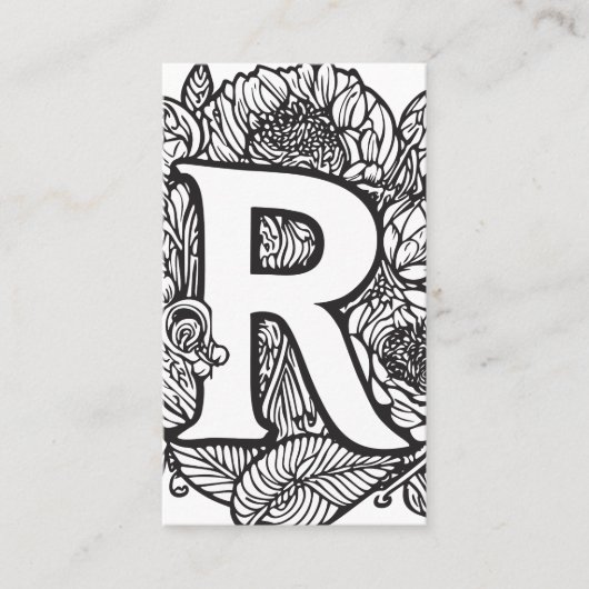 Monogrammed Letter R Zwart-witte Bloembloem Visitekaartje (Voorkant)