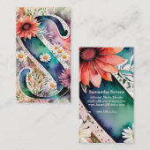 Monogrammed Letter S Eenvoudige Chic Bloemen Water Visitekaartje (Voorkant / Achterkant)