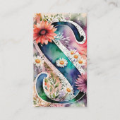 Monogrammed Letter S Eenvoudige Chic Bloemen Water Visitekaartje (Voorkant)
