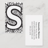 Monogrammed Letter S Eenvoudige zwart-witte bloem Visitekaartje (Voorkant / Achterkant)